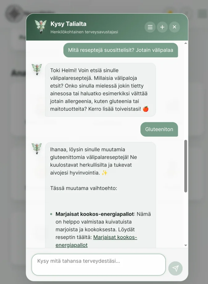 Talia suggesting recipes with direct links